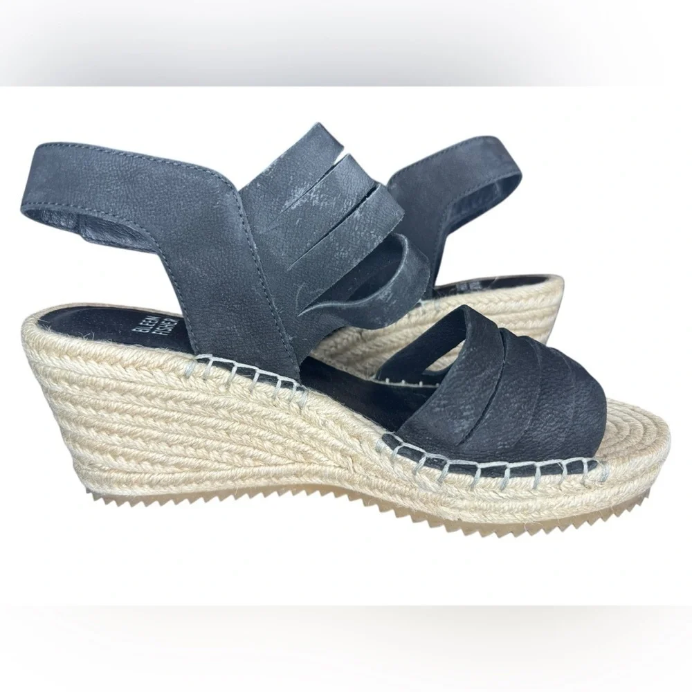 Eileen Fisher Largo Espadrille Suede Wedge Size 7.5 Black
